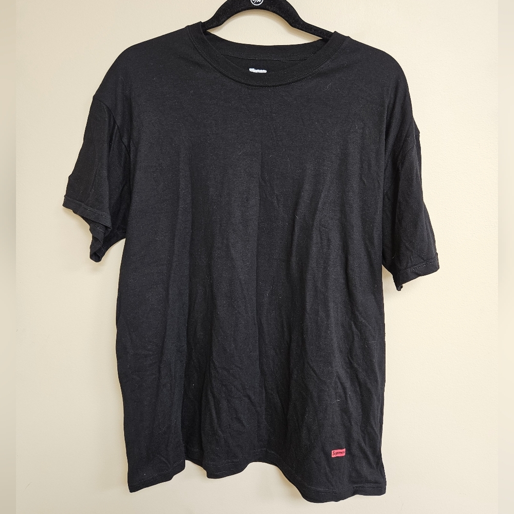 NEW Supreme X Hanes Black Cotton T-Shirt Top Size Medium